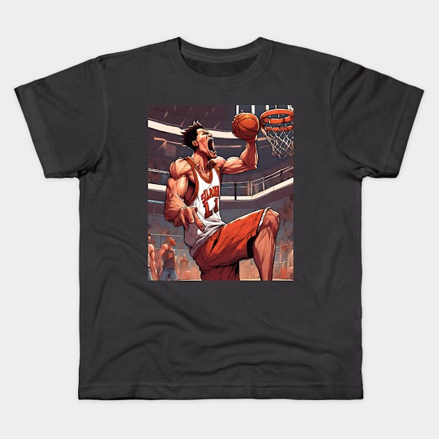 Powerfull slam dunk in pencil art Kids T-Shirt by LhewyStoreDigitalArt